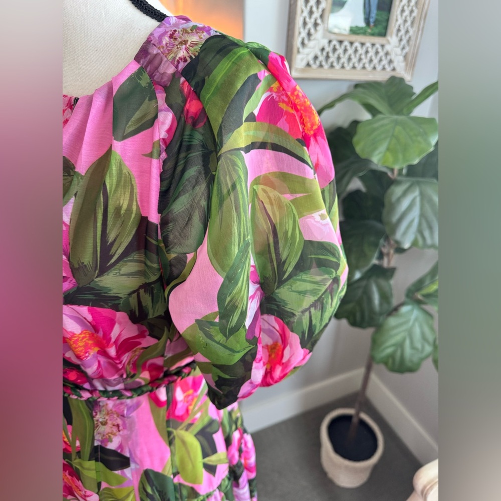 Alex Marie Pink Floral Maxi Dress Size 8 Puff Sleeve Modest Spring - Picture 4 of 10